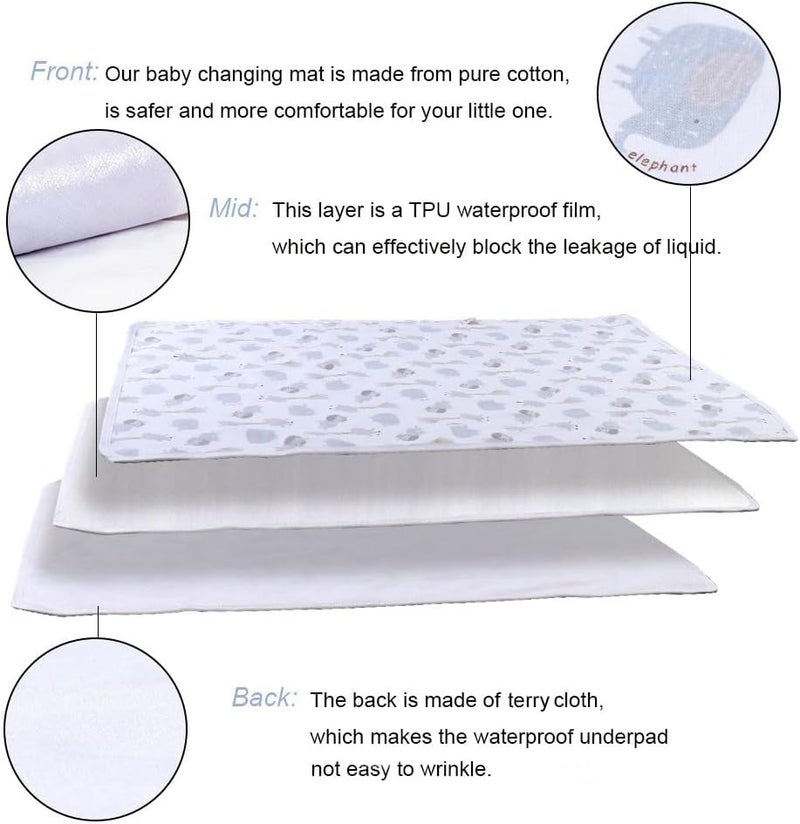 FOOK FISH Baby Diaper Changing Pad Liners (22X27.5 inches) Soft Bamboo Cotton Waterproof Changing Pad for Baby Underpads Mattress Pad Sheet Protector Portable Reusable Urine Pads for Travel Gear Pack of 3 - Image 3